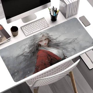 紅色墨水風格的女孩遊戲滑鼠墊大型遊戲鍵盤防滑縫邊筆記本遊戲地毯筆記本電腦平板電腦墊迷你電腦滑鼠