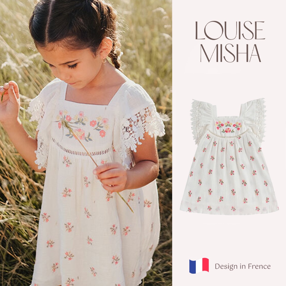 法國 Louise Misha 白色蕾絲小花刺繡洋裝 有機棉 童裝 女孩套裝 洋裝 白色洋裝 連身裙 女童洋裝 氣質洋裝