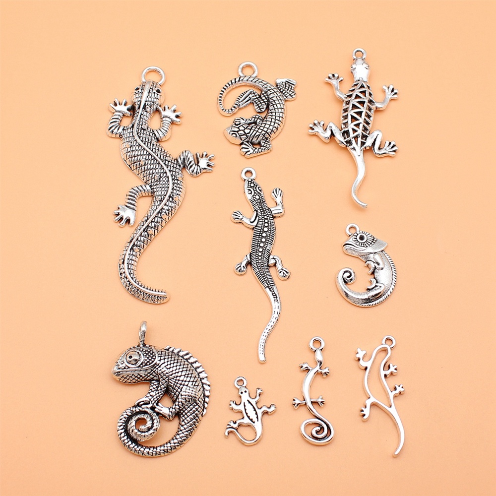 9 件/套蜥蜴壁虎變色龍吊飾用於珠寶製作吊墜 Diy 工藝品配件 L10134