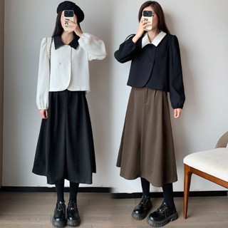 【🍒甜心 大尺碼】M-4XL大尺碼套裝 大碼法式復古長袖襯衫上衣女胖妹妹高腰顯瘦休閒半身裙秋季兩件套裝