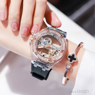 ⌚GUOU大表盤手表女新品韓版時尚女機械表氣質水鉆手表矽膠帶手表女 休閒時尚腕錶 百搭手錶女生
