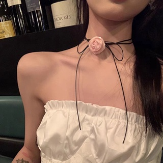 檸檬氣質吊帶項鍊女玫瑰花頸鍊領結choker領甜美風領鏈