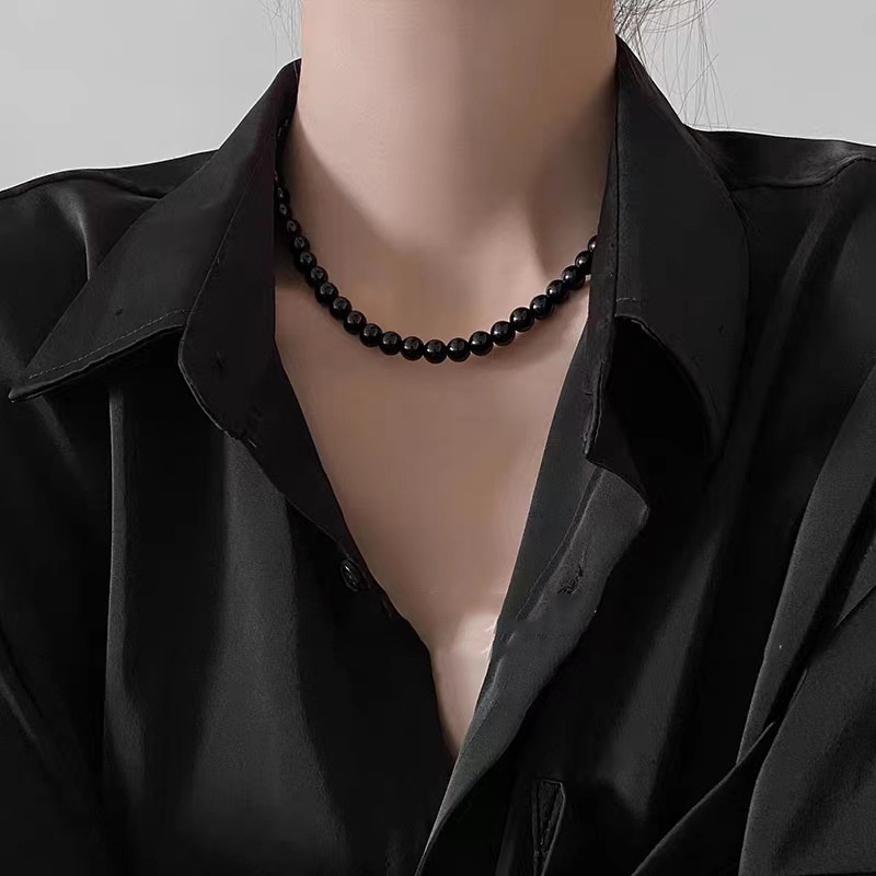 時尚個性小眾設計黑色串珠項鍊,簡約時尚鎖骨鏈配飾