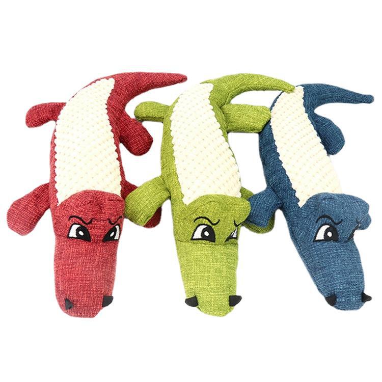 寵物毛絨玩具互動鱷魚設計耐用織物綠色