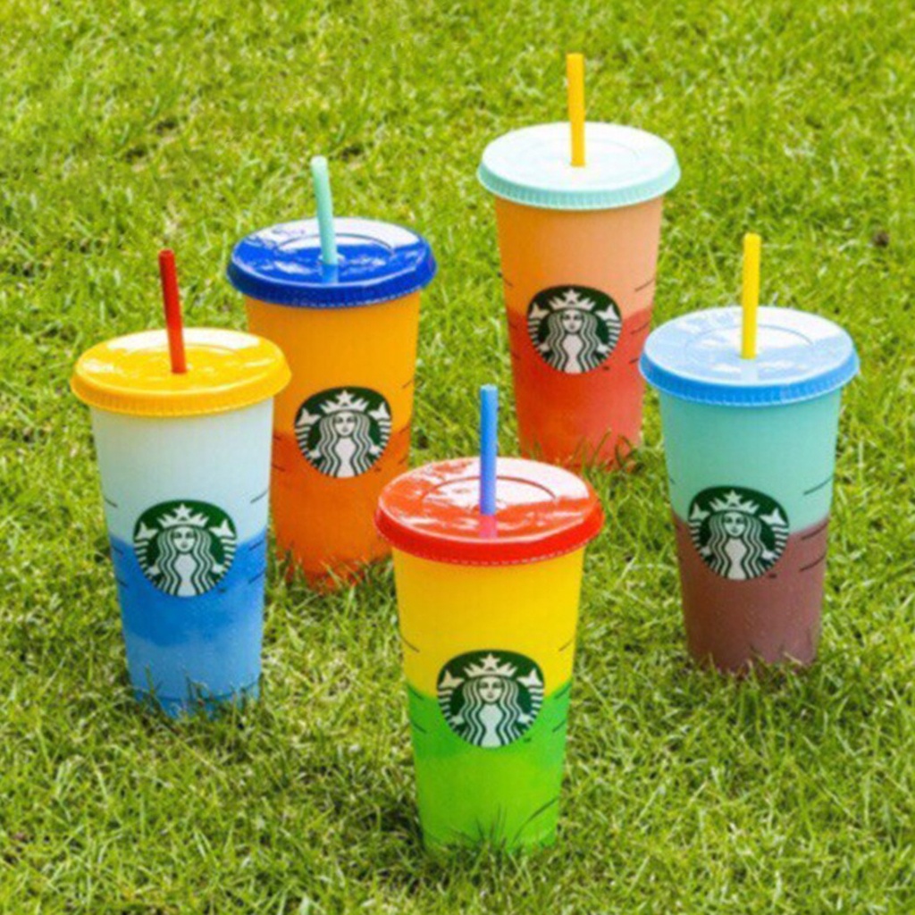 STARBUCKS 【現貨】星巴克創意水杯熱敏塑料變色吸管杯