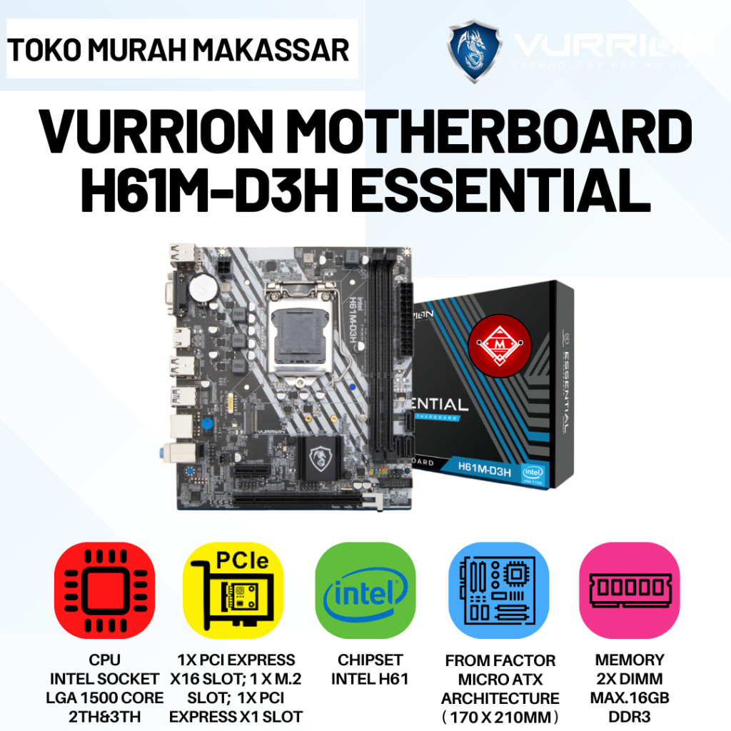 ♞主板 VURRION ESSENTIAL H61M-D3H NVME LGA 1155 Micro-ATX 主板 MA