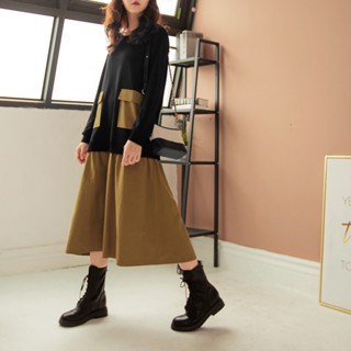 OB嚴選 假兩件撞色口袋長袖洋裝 《DA8093》大尺碼/現貨/女裝