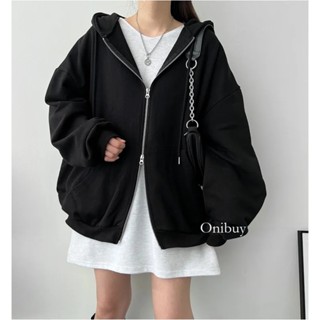 Onibuy 韓系ins百搭基本款雙拉鍊連帽/外套 連帽上衣 女生外套 運動外套 長袖上衣 學生素色外套 韓妞必備