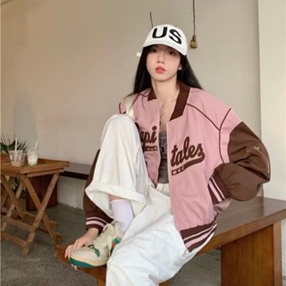 💕甜心大尺碼💕M-5XL 大尺碼胖mm美式復古粉色短款棒球服外套女春秋新款小個子夾克上衣