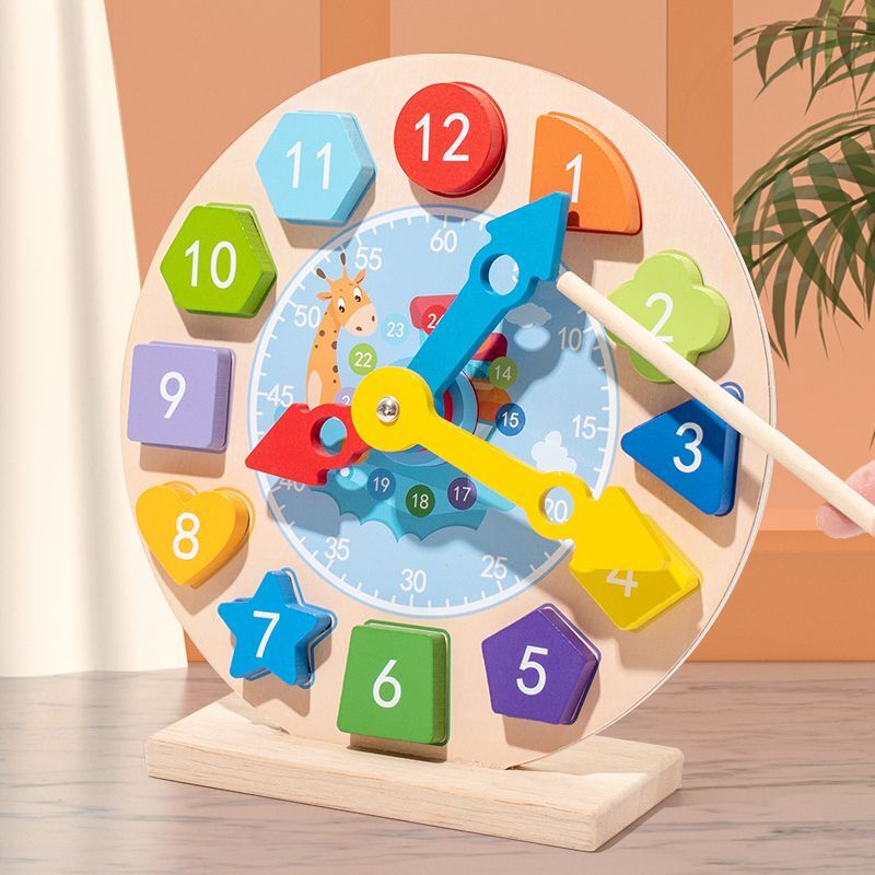 【精品玩具 24小時出貨】 多功能時鐘教具磁性木質積木配對模型認知時間小學生數學鐘錶教具