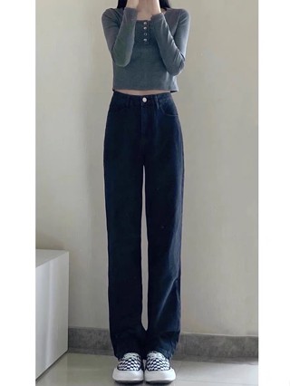 💕甜心大尺碼💕大尺碼黑色高腰微喇牛仔褲女秋冬2023新款彈力顯瘦百搭小個子闊腿喇叭褲