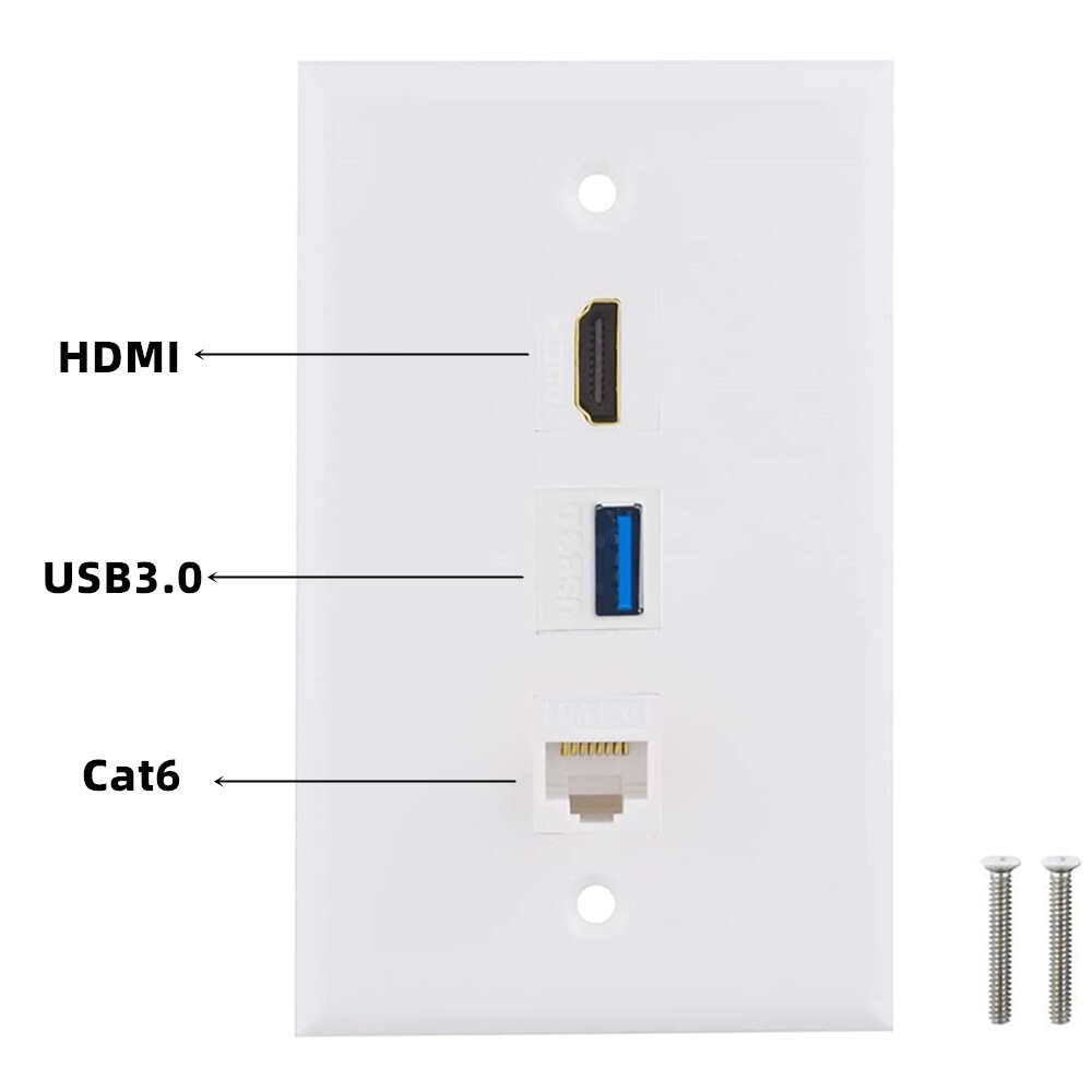 信號轉換線 3口HDMI USB3.0版本 CAT6高清數據免焊接插座面板多媒體資訊牆插 PC cables