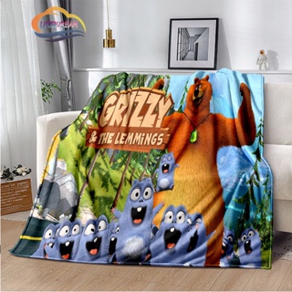 動畫灰熊和萊明斯系列法蘭絨毯子沙發午睡毯兒童臥室裝飾