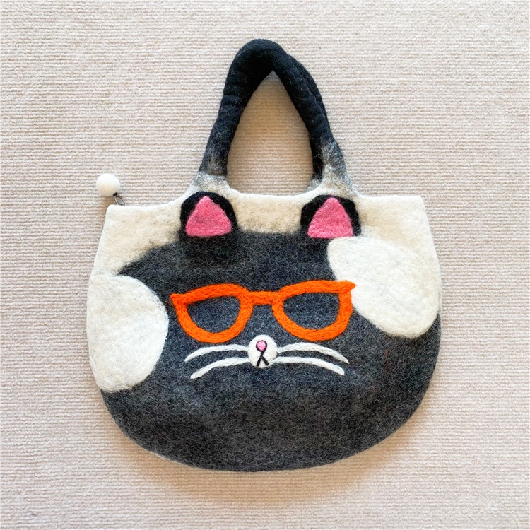 限時下殺  尼泊爾手工羊毛氈 貓貓眼鏡貓手拎包手提包可愛禮物