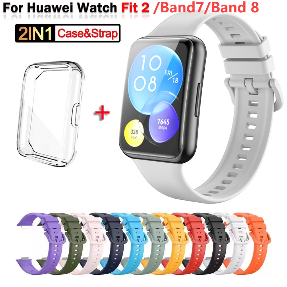 適用於華為手錶 Fit 2 替換錶帶手鍊的矽膠錶帶適用於華為手環 8 band7 智能手錶 TPU 保險槓屏幕保護殼