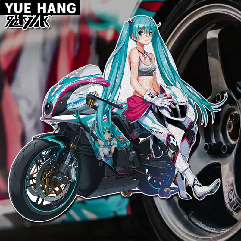 新款初音未來賽車初音二次元機車反光摩托車汽車貼紙車門身貼後玻璃貼307