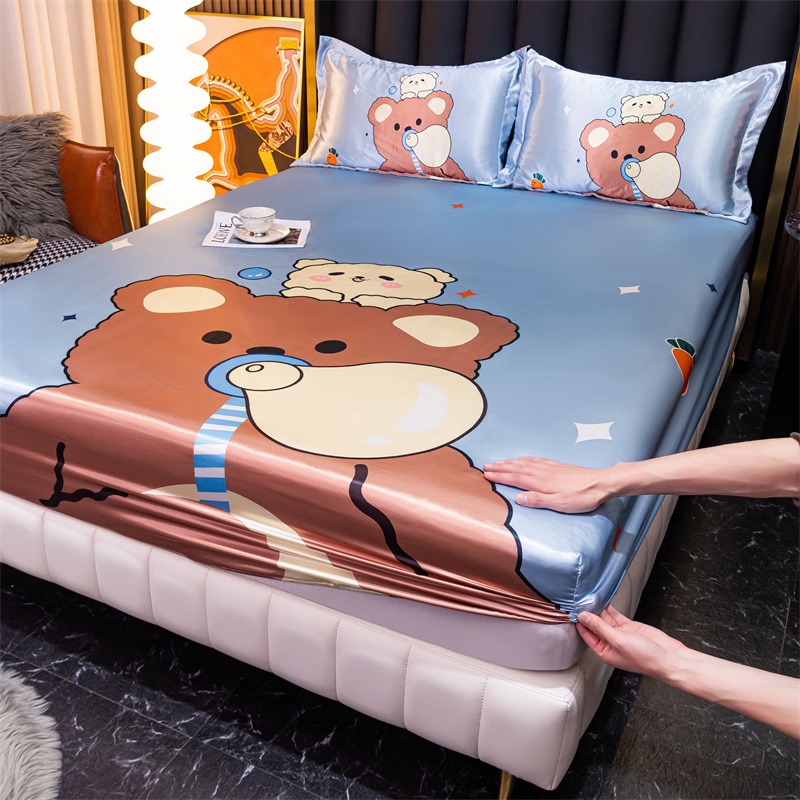 全新冰絲床單可水洗卡通形象床墊保護枕套有現貨床包標準雙人床加大雙人床
