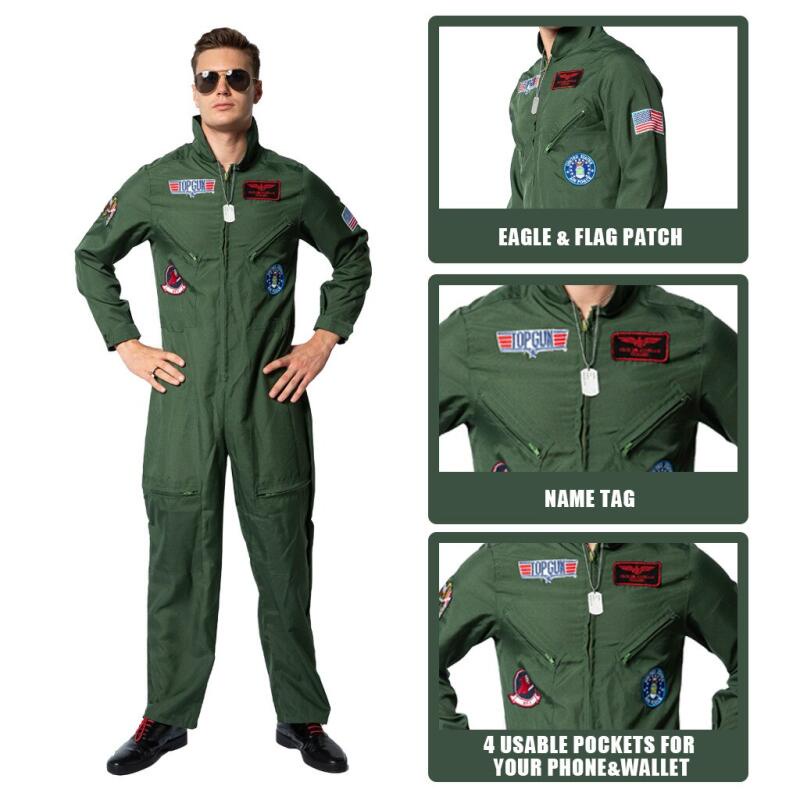 Moive Top Gun:小牛連身衣套裝角色扮演服裝萬聖節男女通用飛行員美國空軍軍事風格航空制服