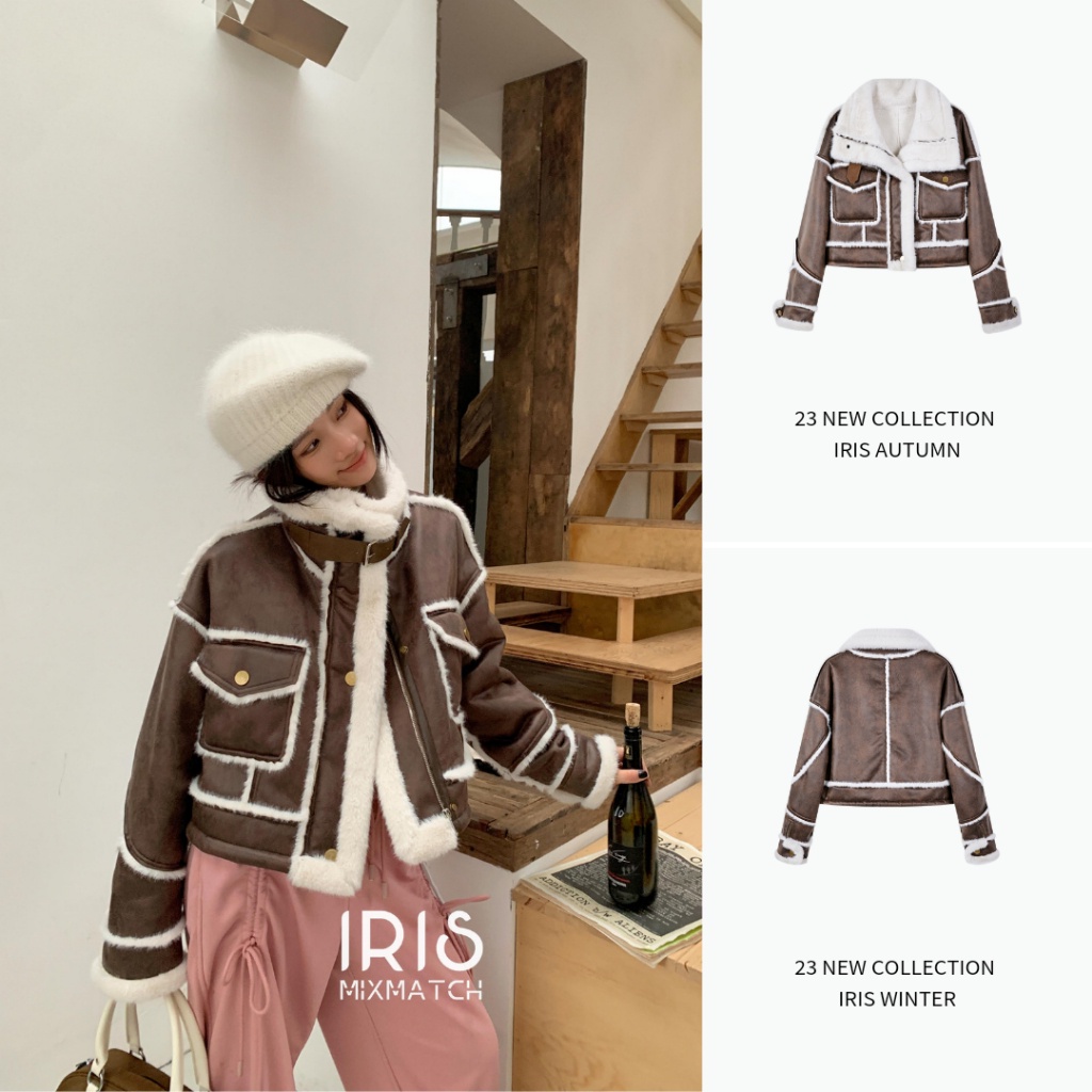 IRIS BOUTIQUE 泰國小眾設計冬季新款 咖色刷毛外套IJ111578