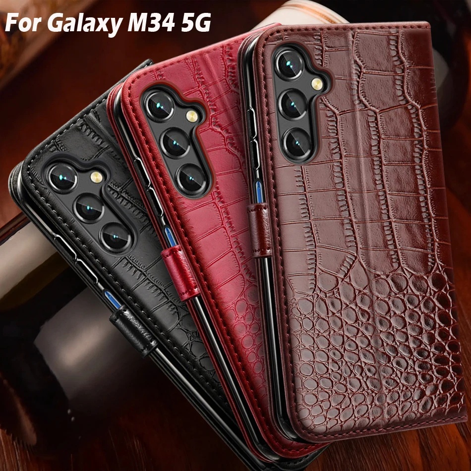 SAMSUNG M34 手機殼適用於三星 Galaxy M34 5G 手機保護套磁性翻蓋皮革錢包手機殼適用於三星 M34