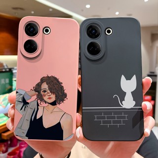 適用於 Tecno Camon 20 Pro 4G 手機殼可愛貓咪卡通風格啞光防震方形液體矽膠後蓋適用於 Tecno C