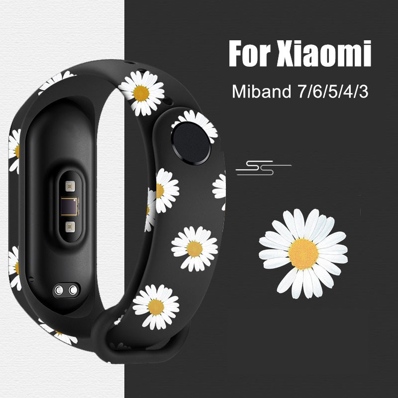 XIAOMI MI 適用於小米 Miband 3 4 5 6 7 pulseira 的軟印花矽膠腕帶時尚運動智能手錶手鍊