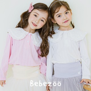 《24H出貨》韓國 Bebezoo 荷葉大翻領彈力針織長袖上衣 童裝 針織長袖 長袖上衣 女孩上衣 秋冬服裝 韓國童裝