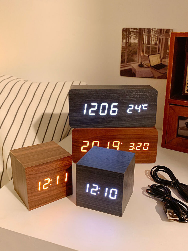 【Divine DOY】創意木質LED時鐘鬧鐘夜光靜音電子學生床頭鍾臥室宿舍桌檯鐘擺件