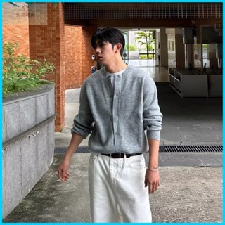 【臺灣出貨】 圓領針織小外套外套男 黑灰M-3XL 秋冬季日系簡約休閒毛線衣 百搭慵懶風毛衣小外套