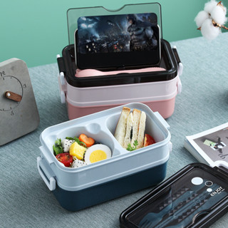 [P&W] 雙層飯盒便當盒 塑膠可微波爐加熱分格雙層午餐盒