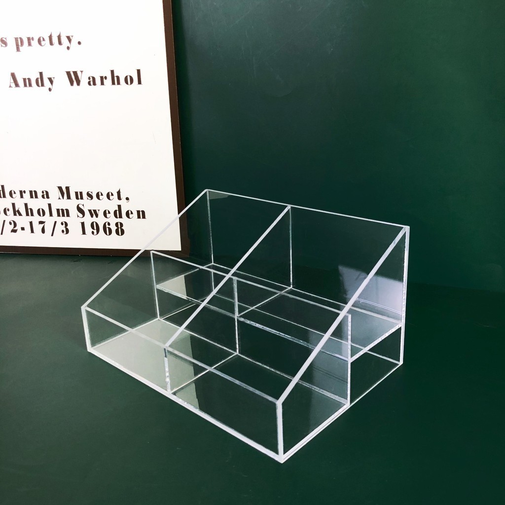 ♞,♘透明階梯展示盒分隔壓克力精油盒雙層卡片收納架小樣化妝品展示架