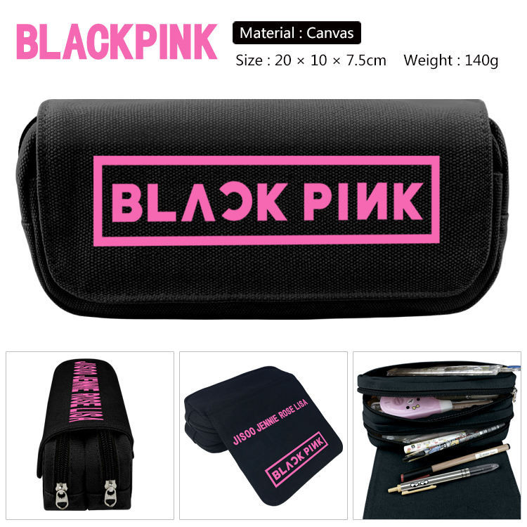 限時/優惠  BLACK PINK周邊帆布雙層筆袋 卡通偶像印花文具盒鉛筆盒收納包