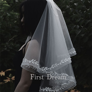 FirstDream原創設計新娘頭飾結婚禮復古白色雙層蕾絲花邊婚紗頭紗