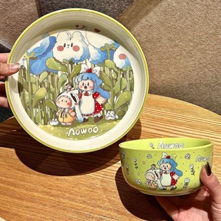 陶瓷圓形盤餐具 可愛米飯碗盤子 卡通學生飯碗