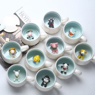 創意陶瓷馬克杯帶蓋勺3d卡通動物可愛馬克杯學生情侶水杯牛奶咖啡杯