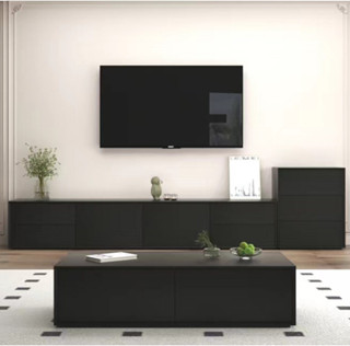 電視櫃黑色現代簡約客廳家用收納儲物櫃一體落地茶几電視機櫃組合