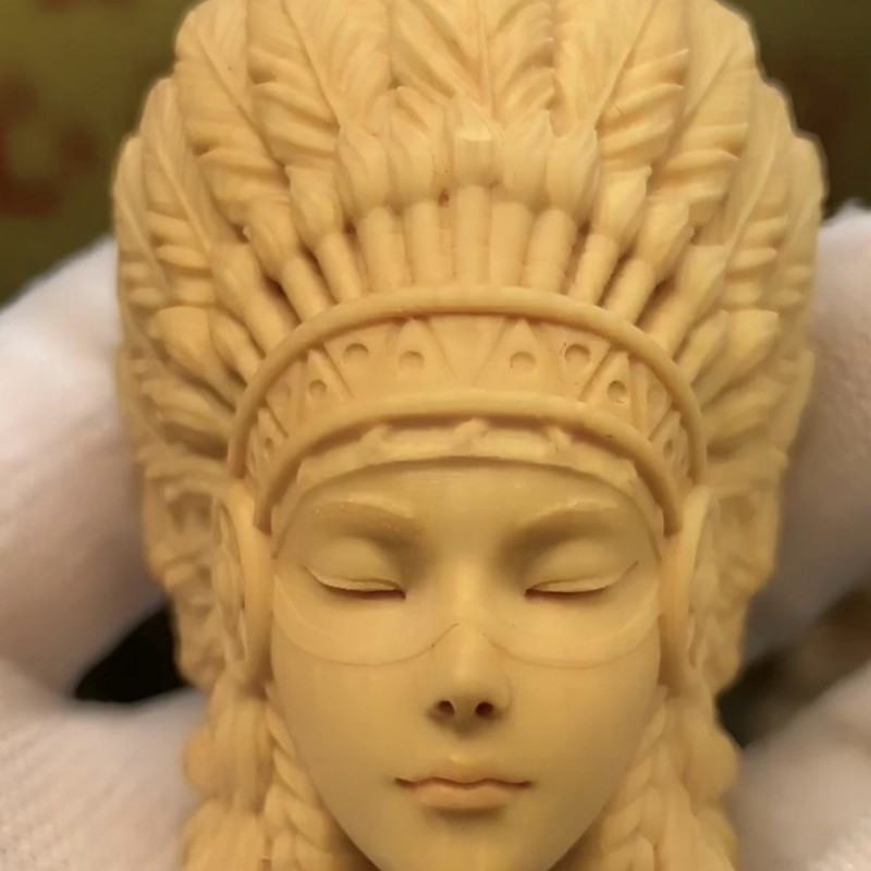 手上把件 「印第安人」美女系列黃楊木國潮手把件 木雕半手工禮品文創文玩精