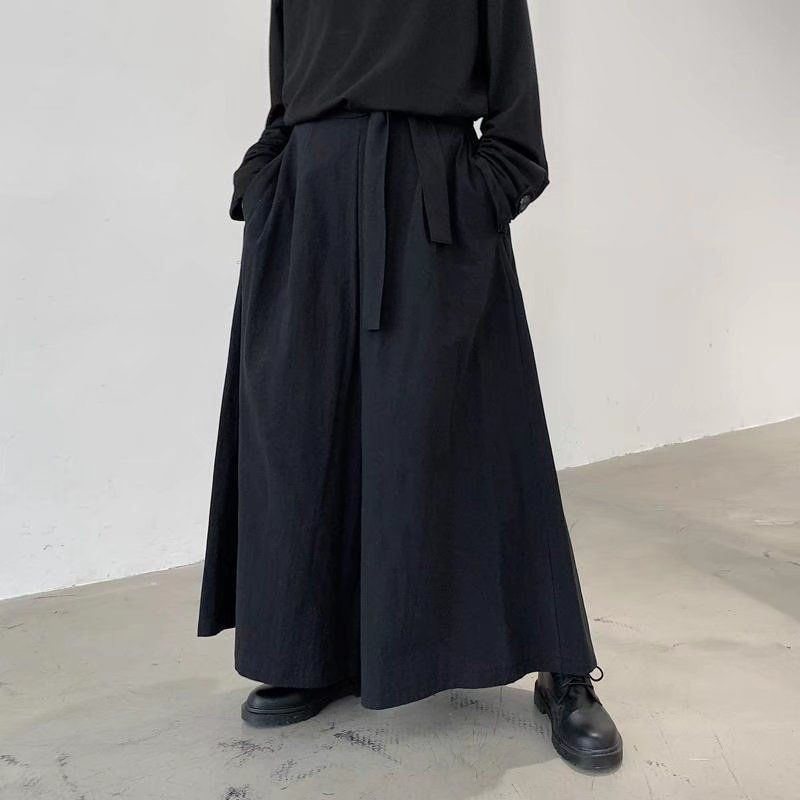 暗黑色潮男褲裙闊腿長褲寬鬆彈力個性設計日系山本耀低檔