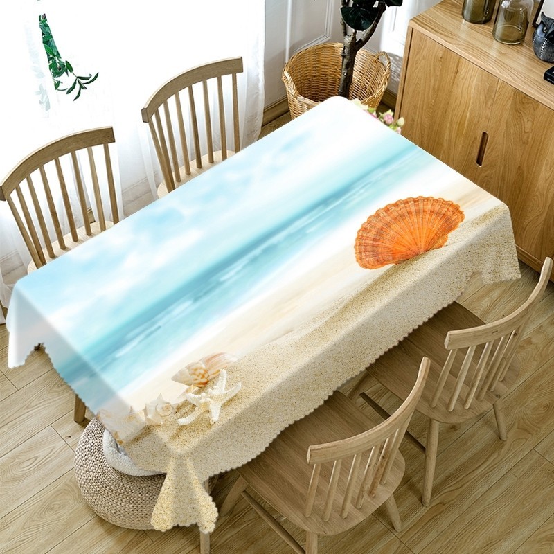 3d海螺貝殼海景圖案度假村沙灘桌布長方形桌布婚禮裝飾午睡桌
