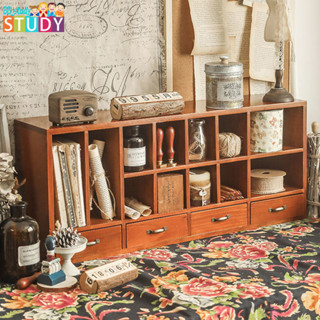 桌面收納盒膠帶化妝品置物架書桌文具桌上木質復古抽屜zakka柜子
