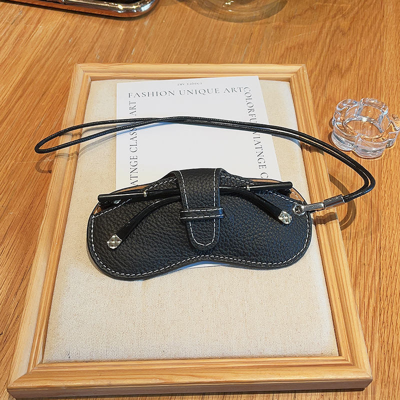 真皮牛皮眼鏡盒便攜收納袋男女近視眼鏡保護套墨鏡眼鏡包掛繩