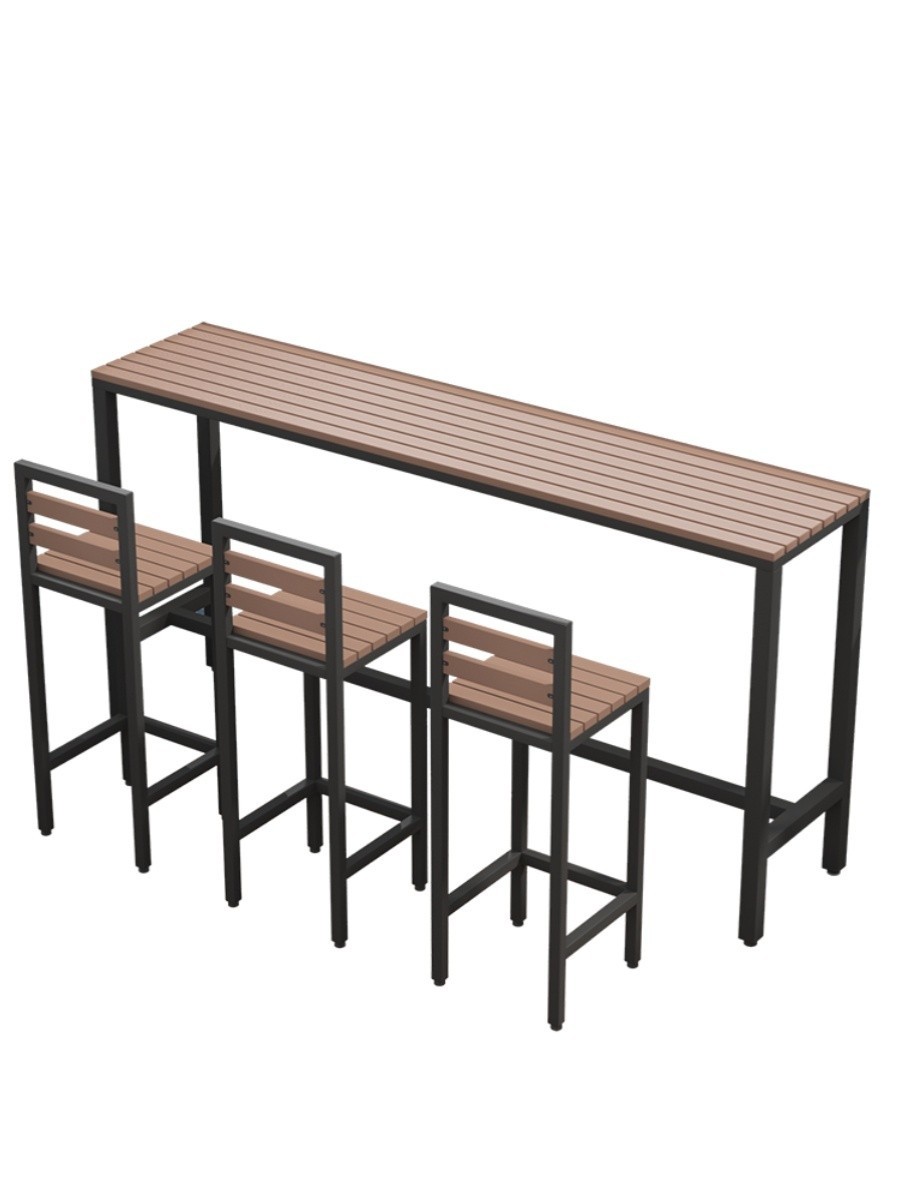 戶外吧檯塑木桌椅組合露天陽台靠墻長條桌室外防腐防曬高腳窄桌黑