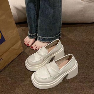 【新品】 推薦 一腳蹬樂福鞋女ins潮高跟鞋女2025年新款春季厚底英倫風小皮鞋女
