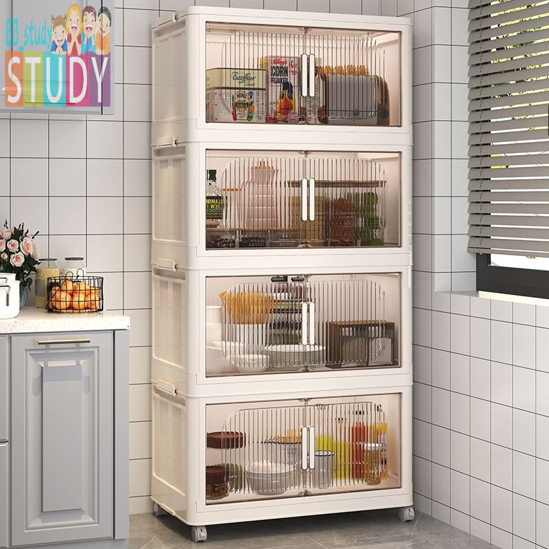 💙 加大收納櫃可折疊廚房置物櫃多層置物架家用收納箱免安裝置物櫃子