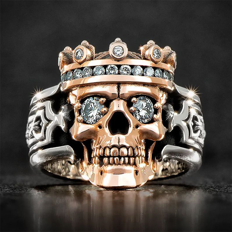 飾品 鋯石皇冠骷髏頭戒指 男 復古誇張鏤空幾何指 環
