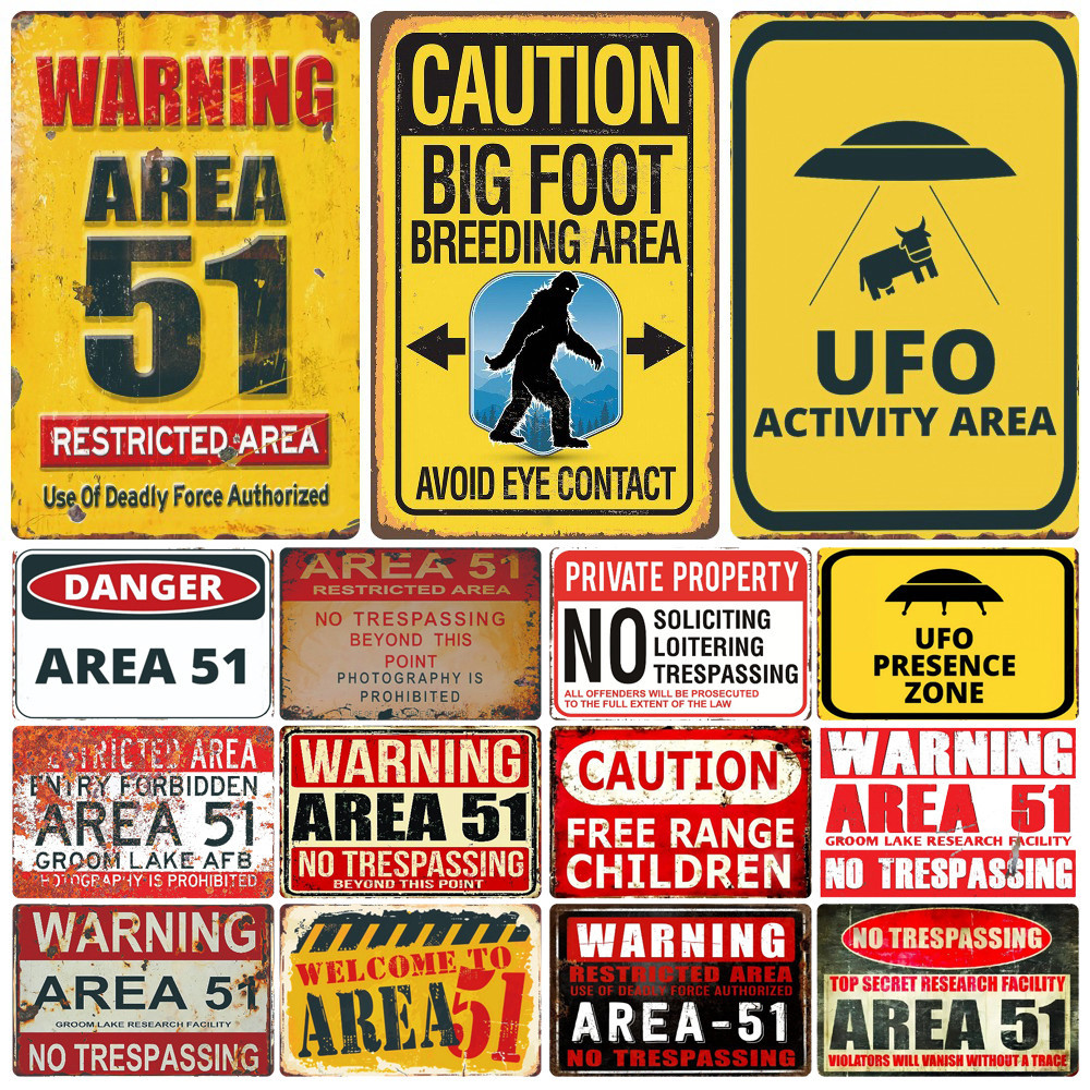 警告區 51,復古金屬錫標誌,UFO 活動區,注意危險牆牌,復古繪畫貼紙,首頁