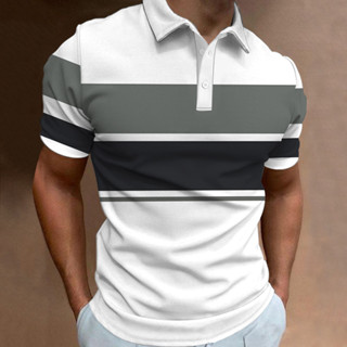 條紋印花男士街頭時尚 Polo 衫夏季休閒短袖上衣高爾夫襯衫