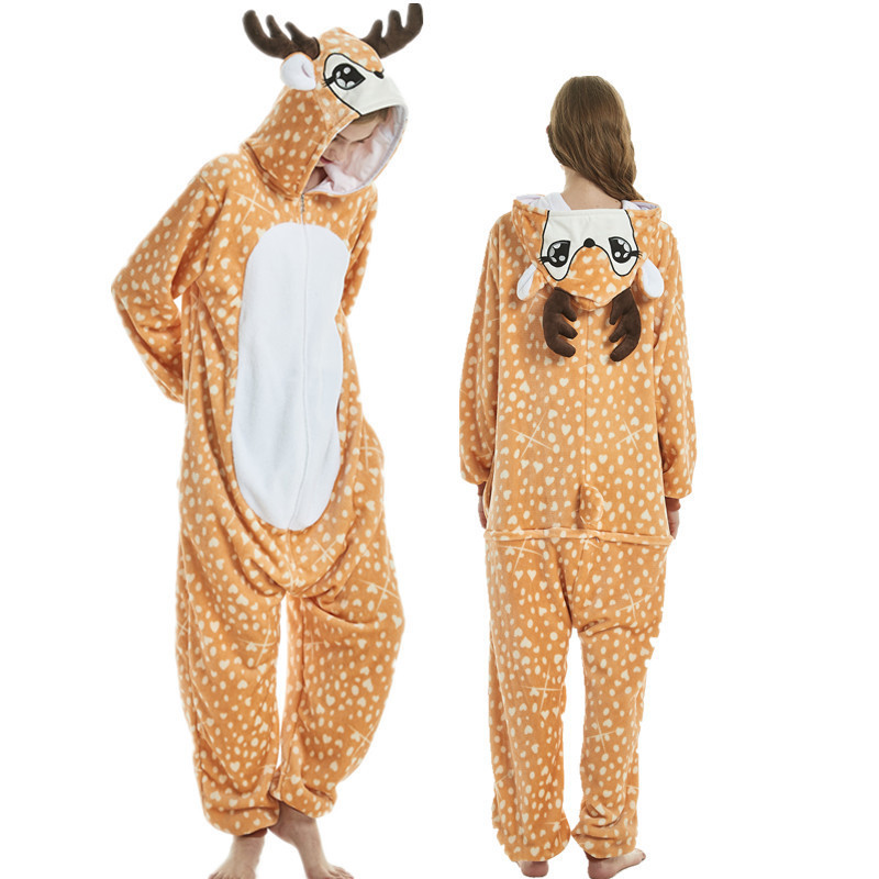 Kigurumi 睡衣成人睡衣動物麋鹿連體衣女式男士睡衣冬季保暖連體衣