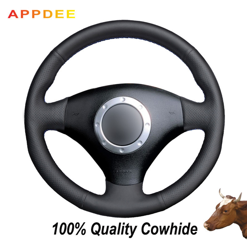 Appdee 黑色真皮手縫汽車方向盤套適用於奧迪 TT 1999-2005 A3 3-Spoke 2000-2003