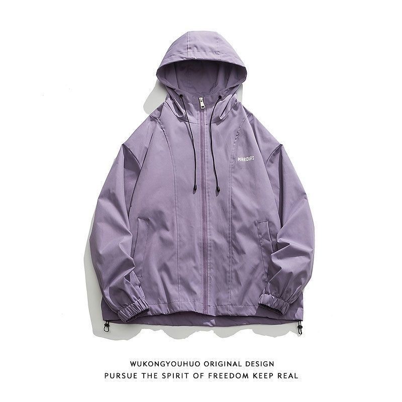 美式戶外機能風紫色衝鋒衣男女寬鬆潮牌防風防水穿搭高街春秋外套